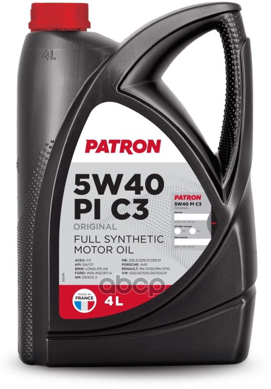 PATRON Масло Моторное Синтетическое 4Л-Для Легковых Автомобилей Acea C3, Api Sn/Cf, Bmw Ll-04, Wss-M2c917-A, Gm Dexos2, Mb 22...