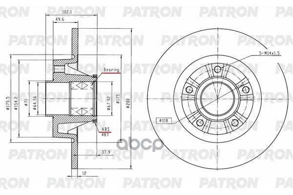 Диск тормозной зад. OPEL Vivaro / RENAULT Trafic II / NISSAN Primastar 1.8-2.4 01- PBD1243 PATRON арт. PBD1243