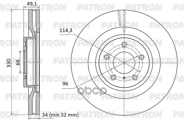 Диск тормозной пер. INFINITI Q50/Q60 13- PBD1476 PATRON арт. PBD1476