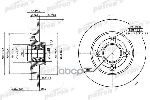 Диск Тормозной Задн C Подшипником И Магнитным Кольцом Сенсора Abs (1 Шт.) Pbd7011 PATRON арт. PBD7011