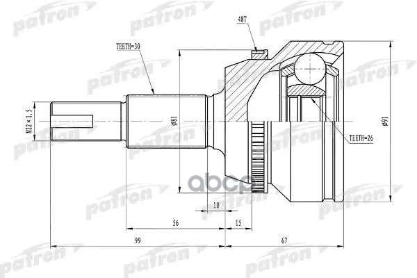 Шрус Наружный С Кольцом Abs 30X62x26 Abs:48t Toyota Camry Acv30/Mcv30 01-06 PATRON арт. PCV1433