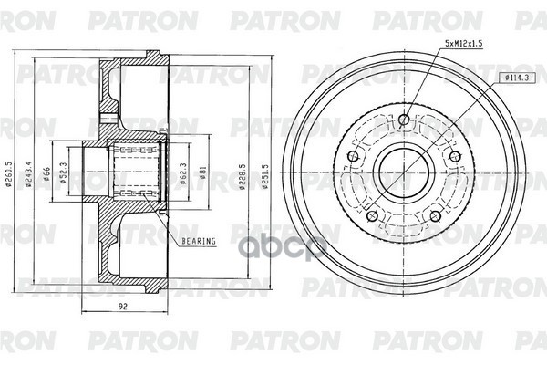 Барабан тормозной RENAULT Duster 4x2 / Kaptur 1,6 (+ подшипник,+ кольцо ABS) PDR1014 PATRON арт. PDR1014