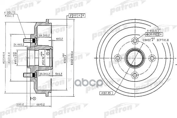 Барабан тормозной задн PATRON арт. PDR1584