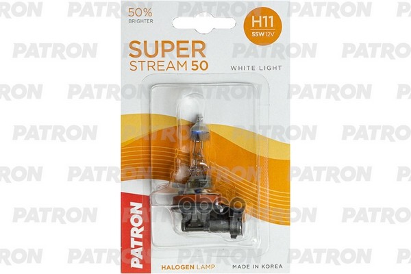 Лампа Галогенная Блистер 1Шт H11 12V 55W 3400K Pgj19-2 Super Stream 50 (+50% Яркости, Стандартный Свет, +20М Светового Потока...