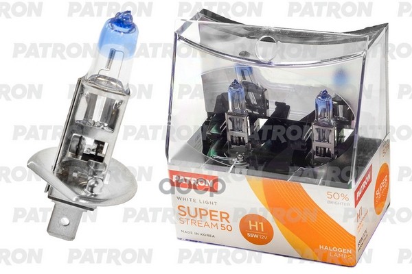 Комплект Галогенных Ламп Коробка 2Шт H1 12V 55W 3400K P14.5s Super Stream 50 (+50% Яркости, Стандартный Свет, +20М Светового ...