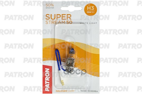 Лампа Галогенная Блистер 1Шт H3 12V 55W 3400K Pk22s Super Stream 50 (+50% Яркости, Стандартный Свет, +20М Светового Потока) С...