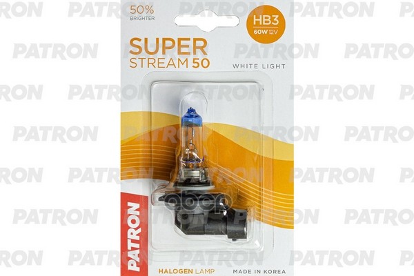 Лампа Галогенная Блистер 1Шт Hb3 12V 60W 3400K P20d Super Stream 50 (+50% Яркости, Стандартный Свет, +20М Светового Потока) С...