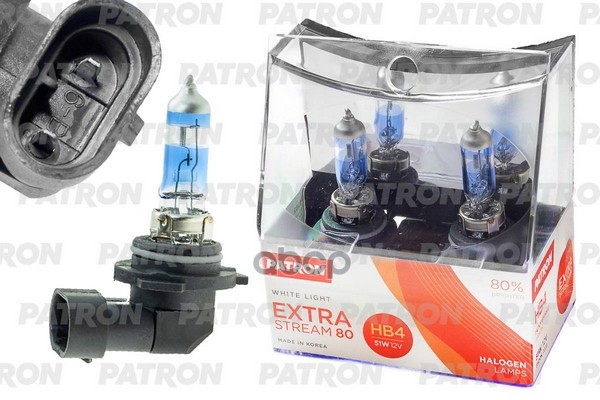 Комплект Галогенных Ламп Коробка 2Шт Hb4 12V 51W 3500K P22d Extra Stream 80 (+80% Яркости, Белый Свет, +40М Светового Потока)...