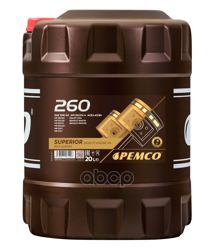 PEMCO 10W-40 Sn/Ch-4, A3/B4 20Л (Полусинт. Мотор. Масло)