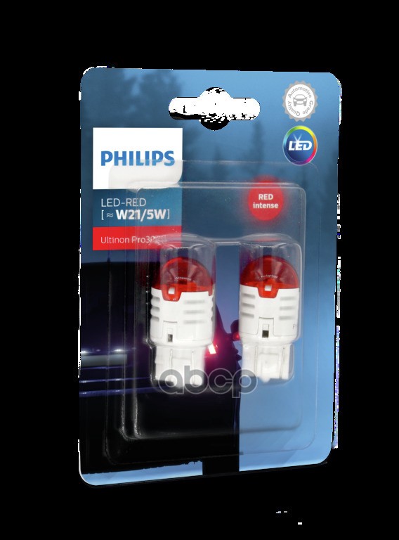 Комплект Светодиодных Ламп W21/5 12V W21/5 Led Красный Свет 2Шт Блистер Philips арт. 11066U30RB2