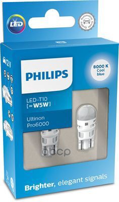 Автолампа W5w Led White 11961 Xu6012v X2 Philips арт. 11961XU60X2