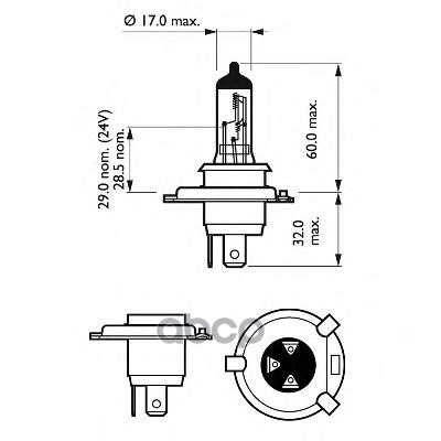 Лампа Галогенная Philips 12 H4 100/80W P43t-38 12754C1 Philips арт. '12754C1