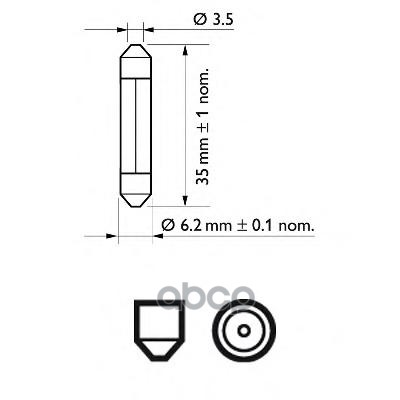 Лампа Накаливания 10Шт В Упаковке 12V 3W Sv6 T6,2X27 Philips арт. 12848CP