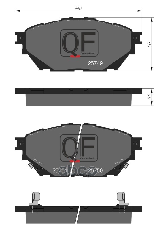 Колодки тормозные дисковые к-т с мех. индикатором износа MITSUBISHI FUSO CANTER QUATTRO FRENI арт. qf510202