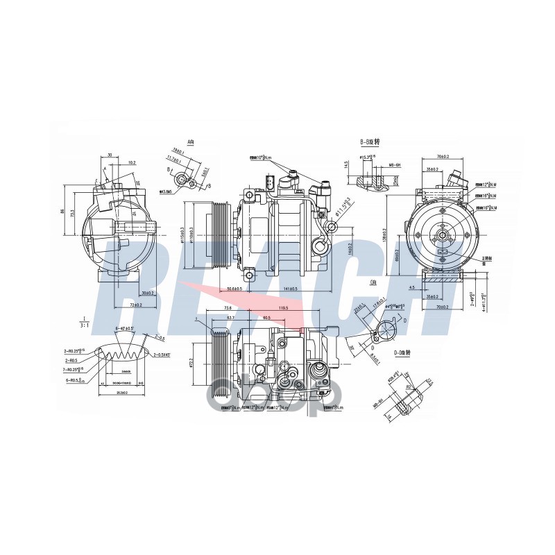 Компрессор кондиционера Audi A3 Series (09-06) A4 Series (09-00) A6 Series (15-12) Q5 (13-10) Q7 (13 REACH арт. 1.74.20634