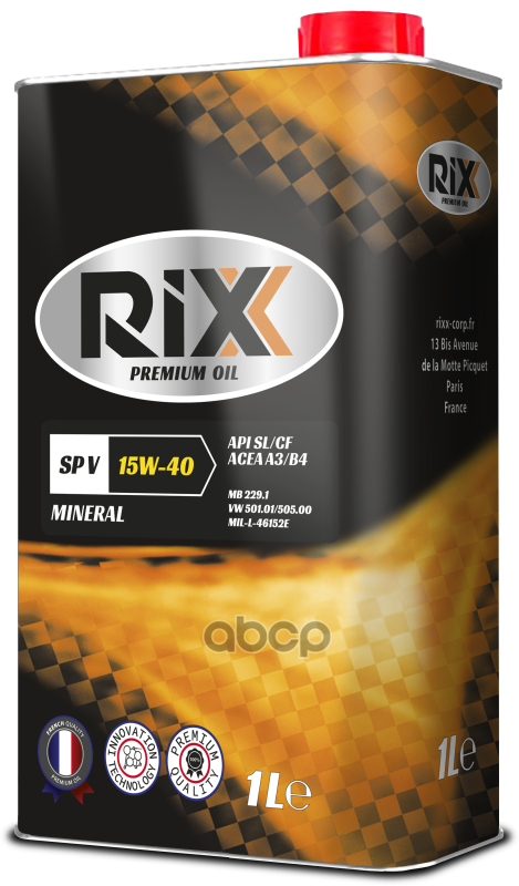 RIXX Масло Моторное Минеральное Rixx Sp V 15W-40  Api Sl/Cf Acea A3/B4  1 Л