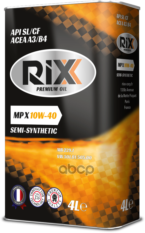 RIXX Полусинтетическое Моторное Масло Rixx Mp X 10W-40 Sl/Cf A3/B4  4 Л