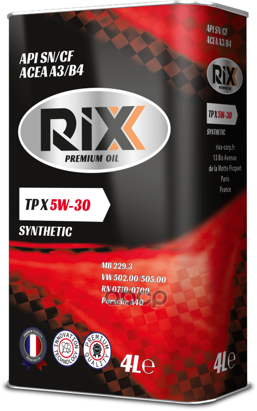 RIXX Синтетическое моторное масло RIXX TP X 5W-30 SN/CF A3/B4   4 л