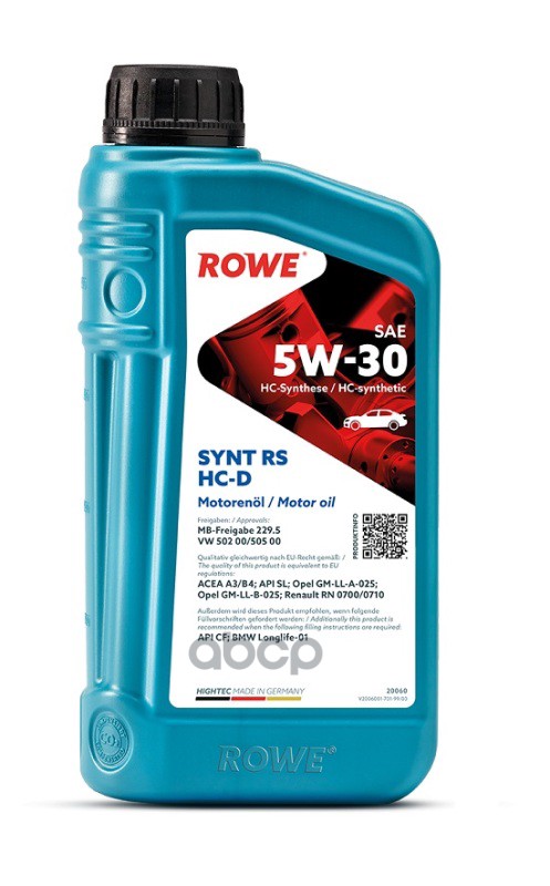 ROWE 20060-0010-99 Масло Моторное Hightec Synt Rs Sae 5W-30 Hc-D (1Л) Rowe 20060001099