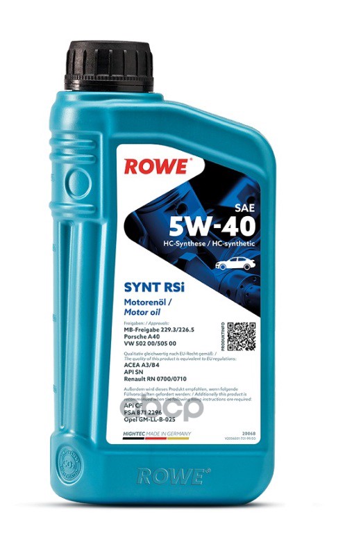 ROWE Масло моторное синтетическое Rowe Hightec Synt Rsi  5W-40 (1л)