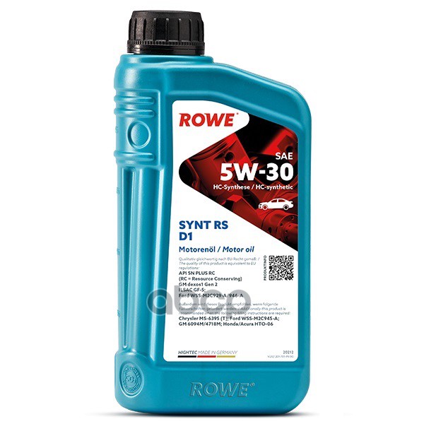 ROWE 20212-0010-99 Масло Моторное Hightec Synt Rs D1 5W-30 (1Л) Rowe 20212001099