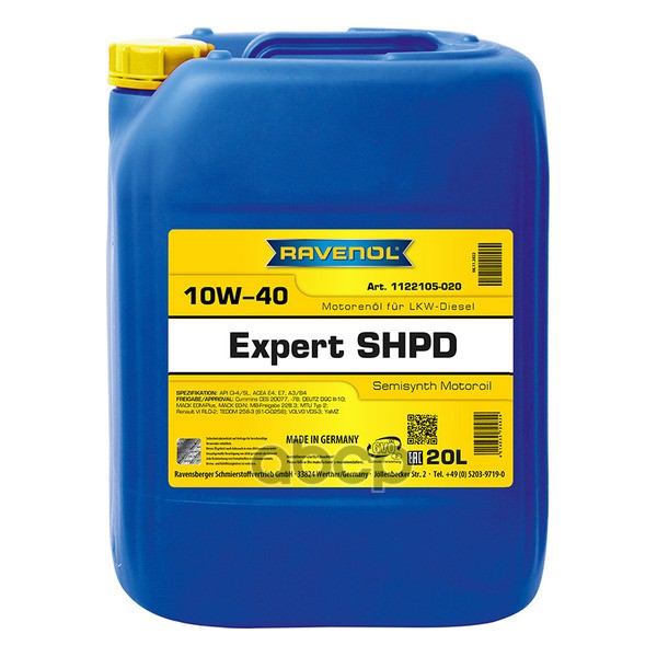 Ravenol Масло Моторное 10W-40 20Л Expert Shpd (Полусинтетика) 1122105020