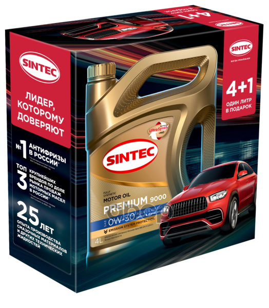 Масло моторное синтетическое Premium 9000 0W30 SP/CF, C3  4+1л SINTEC арт. 103124