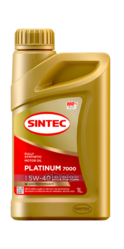 SINTEC Масло моторное Sintec Platinum 7000 5W-40 A3/B4 SN/CF 1л (синтетика)