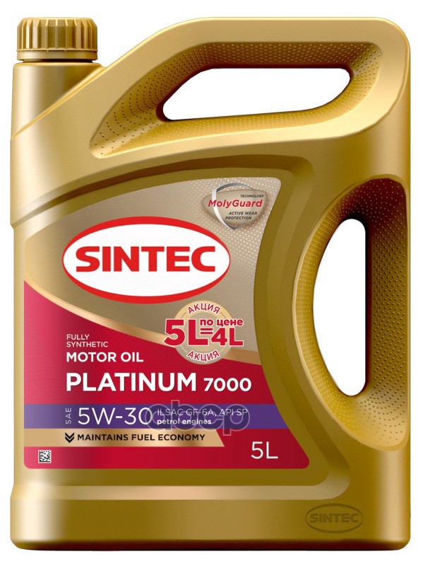 SINTEC Масло моторное синтетическое Platinum 7000 5W30 SP, GF-6 5л по цене 4л