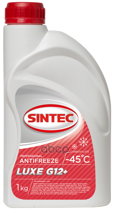 Антифриз Sintec Antifreeze Lux G12 Готовый -45C Красный 1 Кг 613502 613502 SINTEC арт. 613502