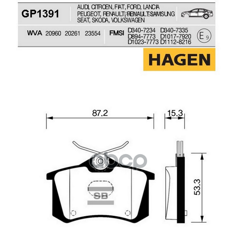 Колодки задние SKODA FABIA I-III, OCTAVIA (1Z/5E) GP1391 Sangsin brake арт. GP1391