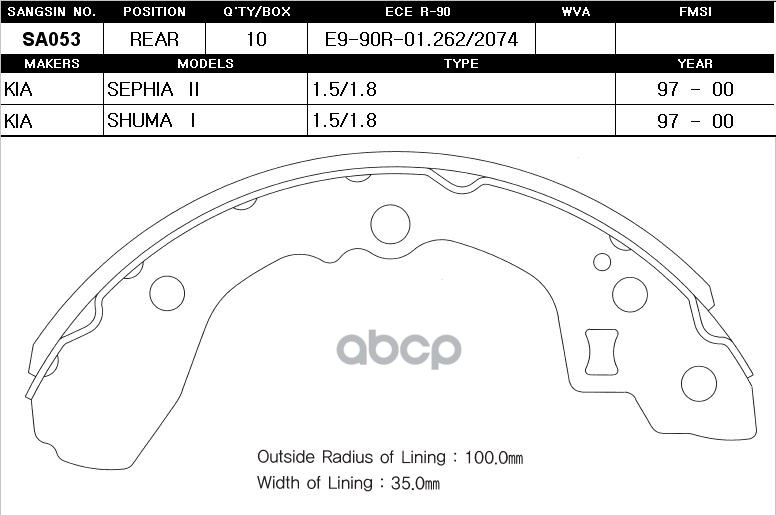 Колодки тормозные бар. KIA SPECTRA(ИЖ)/SEPHIA/SHUMA (200x36) SA053 Sangsin brake арт. SA053