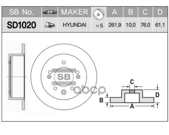 Диск тормозной (Сзади) Hyundai Sonata 09-19 Sangsin brake арт. SD1020