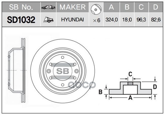Диск тормозной HYUNDAI H1/STAREX 08- задний SD1032 Sangsin brake арт. SD1032