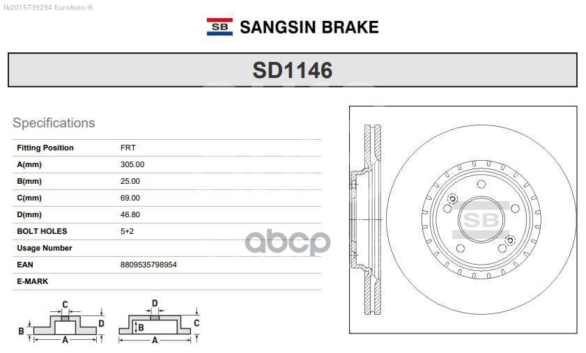 Диск тормозной передний HYUNDAI/KIA SD1146 Sangsin brake арт. SD1146