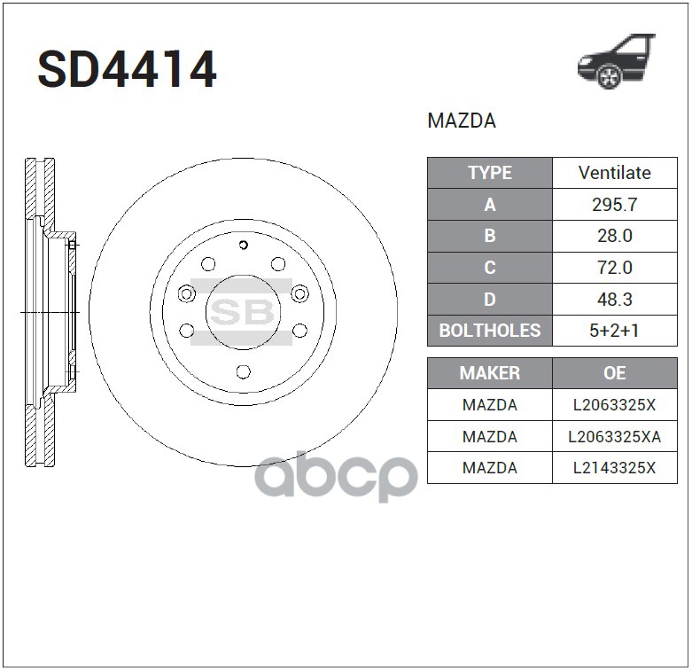 Диск тормозной передний MAZDA CX-7 2.3 2006>>> Sangsin brake арт. sd4414
