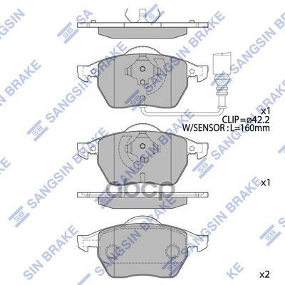 Колодки тормозные дисковые Audi A3 1.8i/1.9TDi Q 96-03,VW Golf IV 1.8T/2.3i 99-03 SP2097 Sangsin brake арт. SP2097