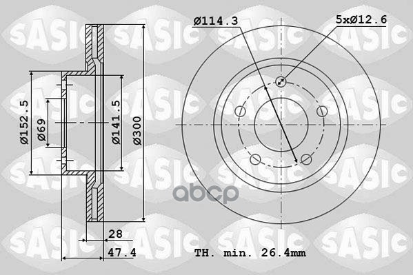 Диски тормозные комплект 2шт HYUNDAI i30 FD, GD 6106224 Sasic арт. 6106224