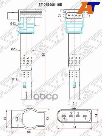Катушка зажигания Audi A4 00-15 / A5 07-19 4GA;BAR;CGEA;CGFA;CGNA Sat арт. ST-06E905115E