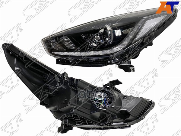 Фара Hyundai Solaris 17-20 (Слева/ Галоген/ ДХО/ С электрокорректором/ Линза) Sat арт. ST-13-0005