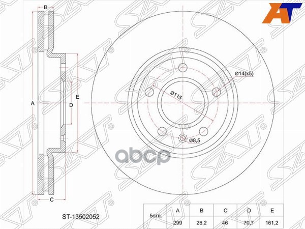 Диск тормозной (Перед) Chevrolet Cruze 12-15 / Opel Astra 09-15 Sat арт. ST-13502052