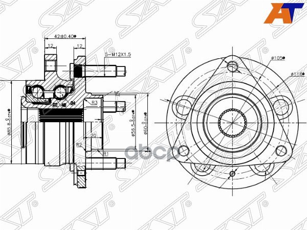 Ступичный узел Chevrolet Cruze 09-15 / Opel Astra 04-15 (Справа=Слева/ Спереди/ R15) Sat арт. ST-13502828