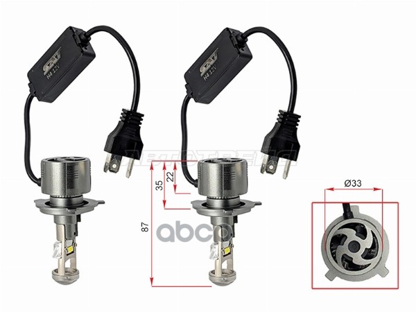Лампа (H4/ LED/ Комплект/ 40/30W 6500K линза) Sat арт. ST-175-0083