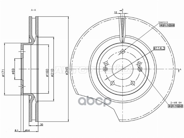 Диск тормозной (Спереди) Genesis G70 17-21 / Kia Stinger 17-21 Sat арт. ST-25-0044