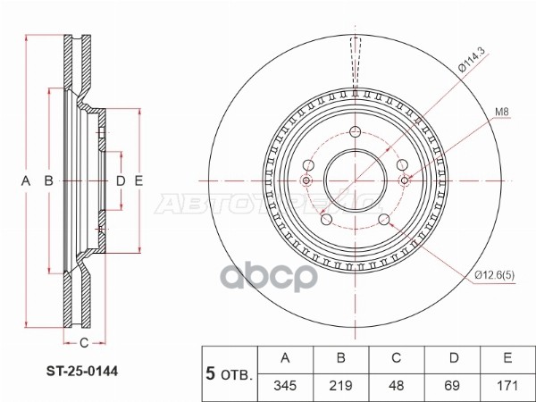 Диск тормозной (Спереди) Hyundai Santa Fe 20- / Sonata 19-23 Sat арт. ST-25-0144