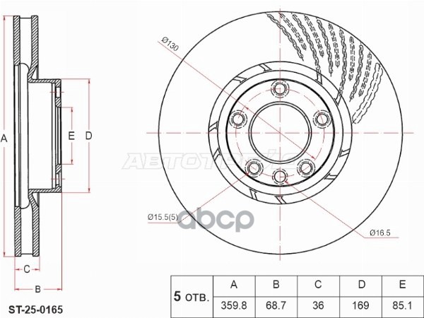 Диск тормозной (Спереди/ Левый) Volkswagen Touareg 10-18 / Porsche Cayenne 10-18 Sat арт. ST-25-0165