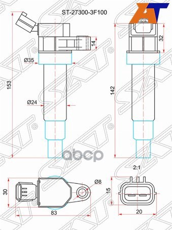 Катушка зажигания HYUNDAI GENESIS 08-13/IX35 10-/EQUUS 09-/KIA OPTIMA 10-/CERATO 09-/G4K#/8A80 Sat арт. ST-27300-3F100