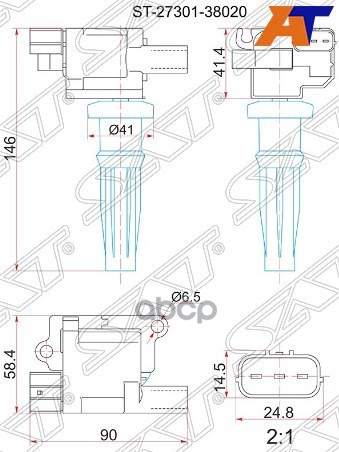 Катушка зажигания Hyundai Santa Fe 00-09 / Sonata 98-13 G4BP;G4GC;G4JS Sat арт. ST-27301-38020