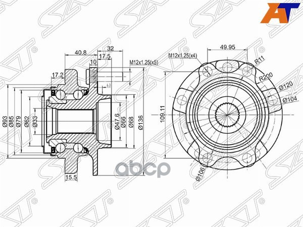Ступичный узел Nissan Murano 02-16 / Teana 03-14 (Справа=Слева/ Спереди) Sat арт. ST-40202-CA010