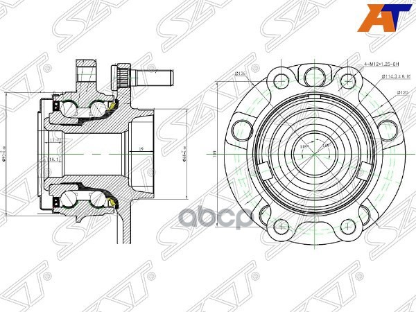 Ступичный узел Nissan Murano 07-16 / Teana 08-20 (Справа=Слева/ Спереди) Sat арт. ST-40202-JP11A